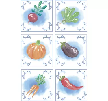 Sticker cuisine carrelage dessins légumes frais - TenStickers