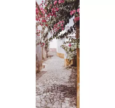 Sticker porte petite ruelle fleurie - TenStickers