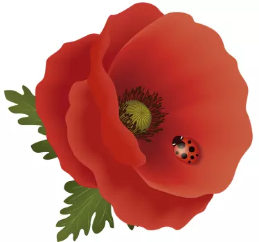 Sticker fleur coquelicot vibrant avec coccinelle - TenStickers
