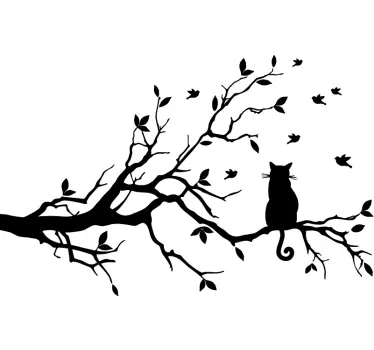 Sticker vitre chat sur arbre - TenStickers