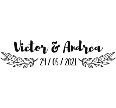 Sticker mariage prénom et date avec laurier - TenStickers
