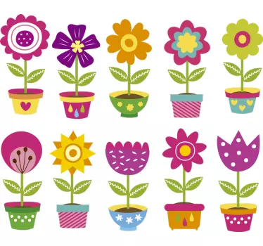 Sticker fenêtre dessins de pots de fleurs - TenStickers
