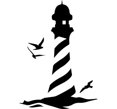Sticker mural salon phare marin avec mouettes - TenStickers