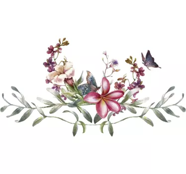 Sticker mural salon motif fleurs et papillons - TenStickers