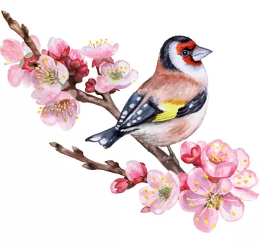 Sticker fleurs oiseau et grandes fleurs - TenStickers