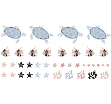 Sticker Animaux Tortues et poissons de mer - TenStickers