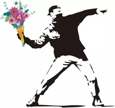 Sticker graffiti de la révolution de Banksy avec fleurs - TenStickers