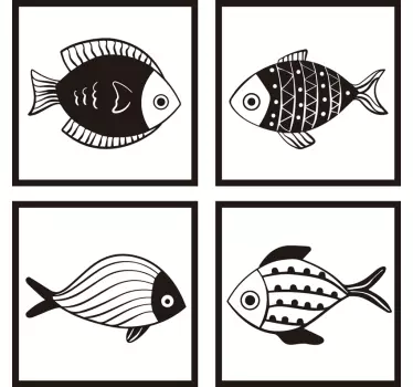 Sticker salle de bain carrelage poissons noir et blanc - TenStickers
