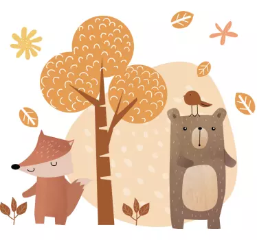 Sticker chambre enfant animaux et arbre style automnal - TenStickers