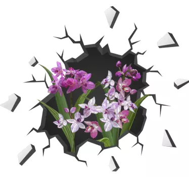 Sticker trompe l'oeil Fleurs dans un trou - TenStickers