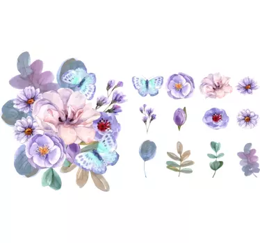 Sticker mural Fleur Ensemble de fleurs aquarelles - TenStickers