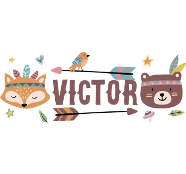 Sticker chambre enfant animaux forêt avec prénom - TenStickers