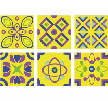 Sticker carrelage symétries psychédéliques jaune - TenStickers