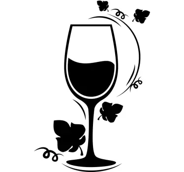 Sticker cuisine verre de vin et feuilles - TenStickers