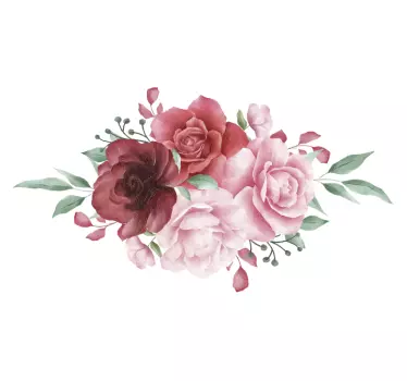 Sticker fleur effet aquarelle rouges et rose - TenStickers
