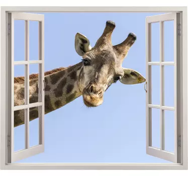 Sticker trompe l'œil girafe à travers une fenêtre 3D - TenStickers
