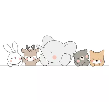 Sticker chambre bébé animaux heureux style nordique - TenStickers