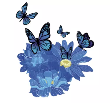 Sticker papillon bleu avec fleurs - TenStickers