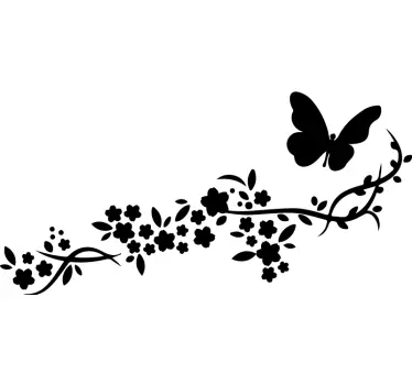 Sticker fleur mural salon et papillon monochrome - TenStickers