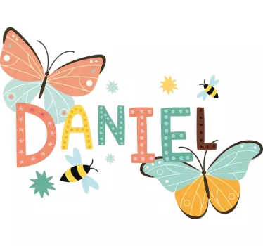 Sticker bébé papillons personnalisés avec nom - TenStickers