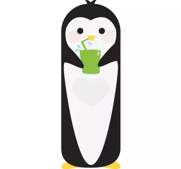 Sticker frigo oiseau pingouin sirotant une boisson - TenStickers