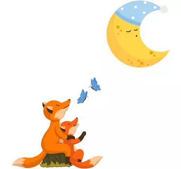 Sticker animal sauvage renard regardant la lune - TenStickers