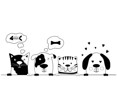 Sticker Mural Dessin Animé Animaux amis noir et blanc - TenStickers