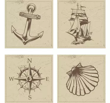 Sticker salle de bain carrelage objets de la mer - TenStickers