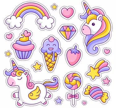 Sticker Mural Cinéma Licorne avec arc en ciel et trucs - TenStickers