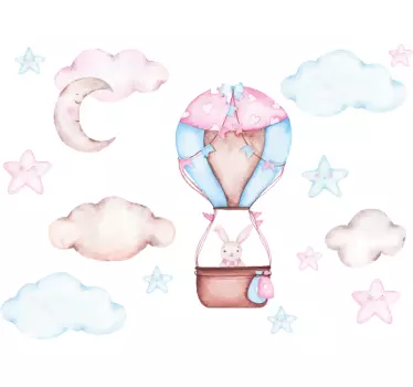 Sticker Mural Illustration Ballon à air avec lapin - TenStickers