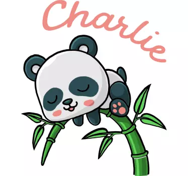 Sticker chambre bébé panda avec bambou et nom - TenStickers