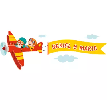 Sticker chambre bébé illustration avion avec nom - TenStickers
