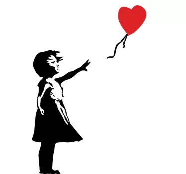 Sticker graffiti mural chambre Banksy fille au ballon cœur - TenStickers