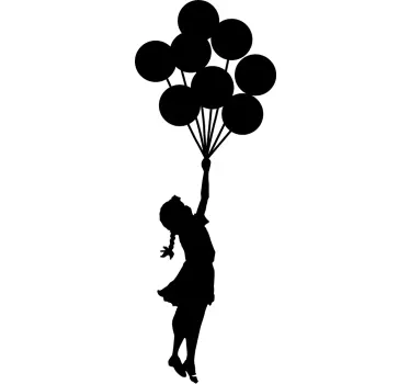 Sticker mural pour salon Banksy fille ballons monocolore - TenStickers