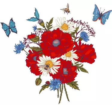 Sticker Mural Fleur Coquelicots aux papillons - TenStickers