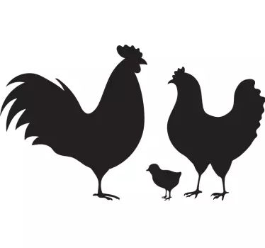 Sticker oiseaux coq, poule et poussin - TenStickers