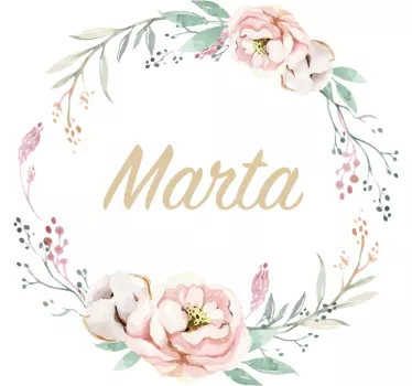 Sticker mural chambre fleurs prénom cercle de pivoines - TenStickers