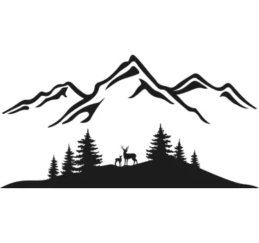 Sticker mural nature montagne avec un cerf - TenStickers