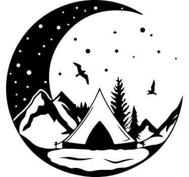 Sticker mural nature Montagnes et nuit de lune - TenStickers