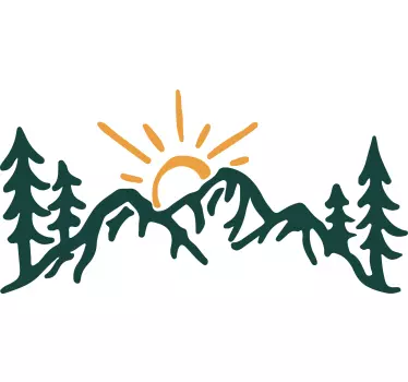 Sticker mural nature montagnes avec soleil - TenStickers