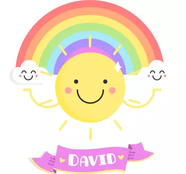 Stickers Chambre Bébé Soleil et arc en ciel personnalisé - TenStickers