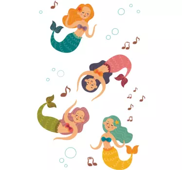 Sticker paroi de douche sirènes nageant joyeusement - TenStickers