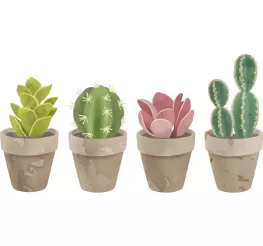 Sticker mural salon fleur ensemble cactus dans des pots - TenStickers