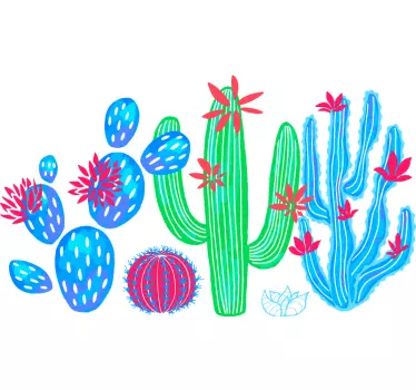 Sticker Mural Fleur adhesif cactus coloré - TenStickers