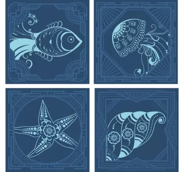 Sticker salle de bain carrelage vie marine - TenStickers