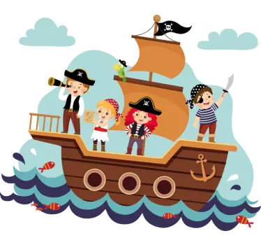 Sticker chambre enfant illustration pirates et bateau - TenStickers