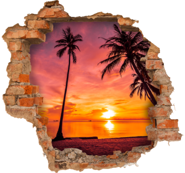 Sticker trompe l'œil palmiers crépuscule 3d - TenStickers