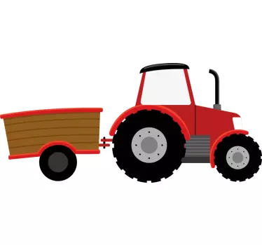 Sticker animaux de la ferme remorque de tracteur rouge - TenStickers