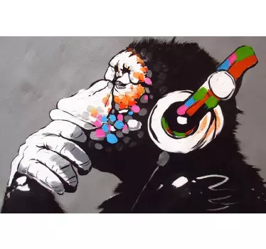 Sticker ordinateur portable DJ singe graffiti art Banksy - TenStickers