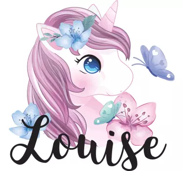 Sticker animaux personalisable licorne avec papillon - TenStickers